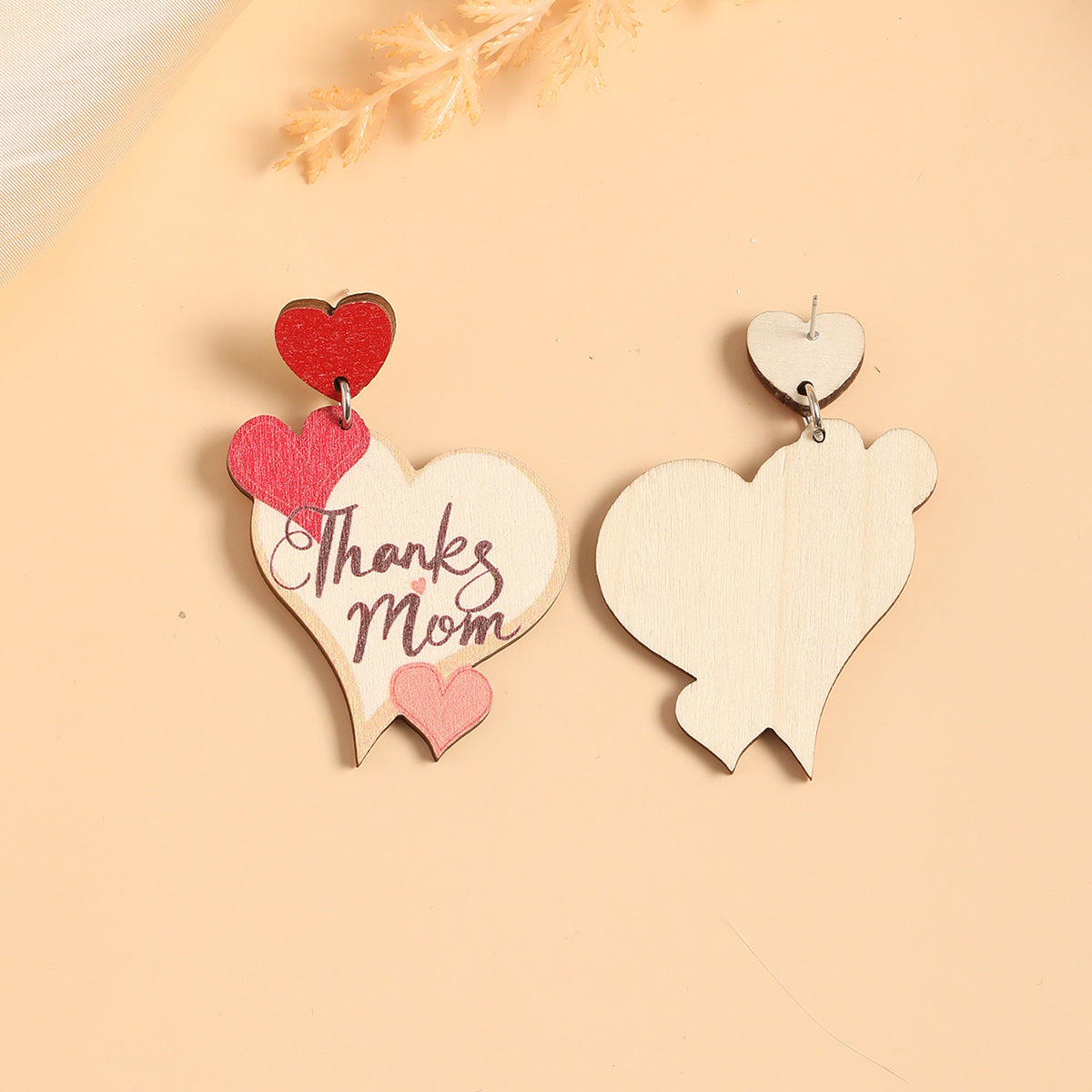 Wholesale Mother's Day Alphabet Printed Love Wooden Earrings